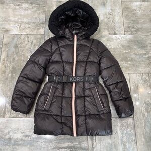 Michael Kors Black Puffer Jacket with Pink Trim